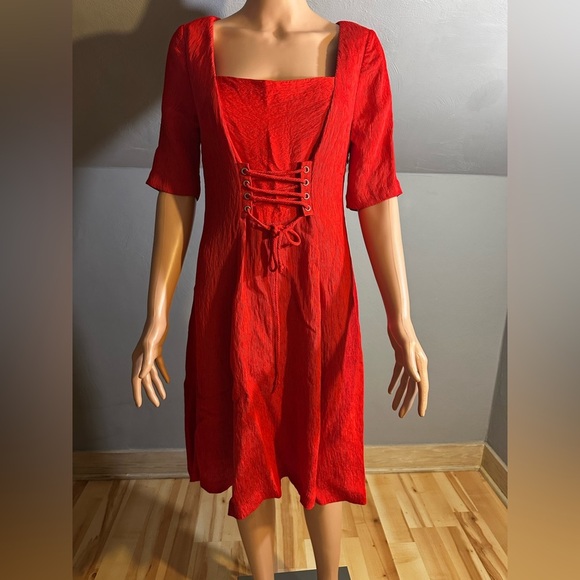 Anthropologie Juliet Red Corseted Lace-Up Fit & Flare Dress Size 8 NWT - Picture 10 of 11
